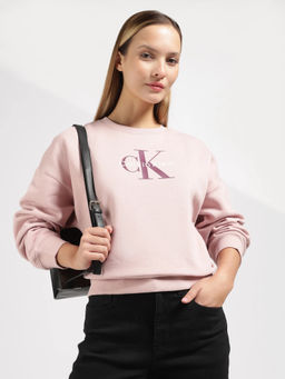 Calvin Klein - Relaxed Fit Cotton Crew Neck Pink Sweatshirt