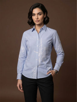 Club York - Blue Cotton Blend Collar Neck Printed Shirt