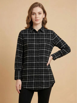 Club York - Black Cotton Blend Collar Neck Checks Shirt