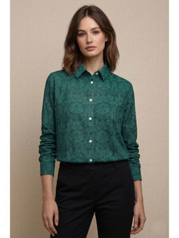 Club York - Green Cotton Blend Collar Neck Printed Shirt
