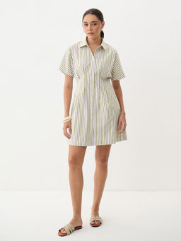 Femmella - Women's Cotton Stripes Olive Mini Dress