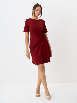 Femmella - Women's Cotton Lycra Solid Red Mini Dress