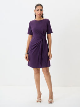 Femmella - Women's Cotton Lycra Solid Purple Mini Dress
