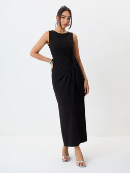 Femmella - Women's Cotton Lycra Solid Black Maxi Dress