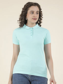 Cantabil - Blue Regular Fit Poly Cotton Solid T-Shirt