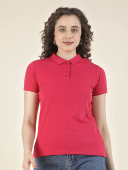 Cantabil - Pink Regular Fit Poly Cotton Solid T-Shirt