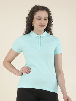 Cantabil - Blue Regular Fit Poly Cotton Solid T-Shirt