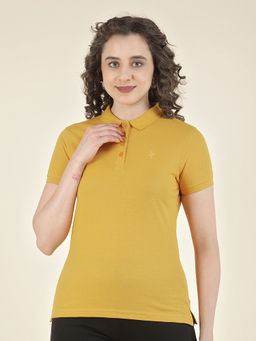 Cantabil - Yellow Regular Fit Poly Cotton Solid T-Shirt