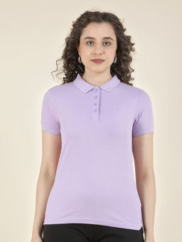 Cantabil - Purple Regular Fit Poly Cotton Solid T-Shirt