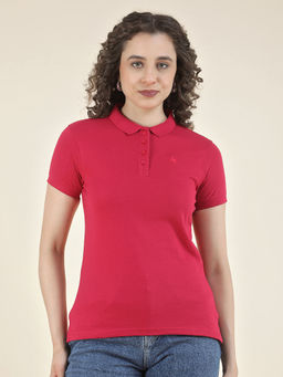 Cantabil - Pink Regular Fit Poly Cotton Solid T-Shirt
