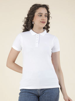 Cantabil - White Regular Fit Poly Cotton Solid T-Shirt