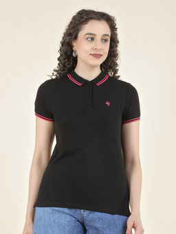 Cantabil - Black Regular Fit Poly Cotton Solid T-Shirt