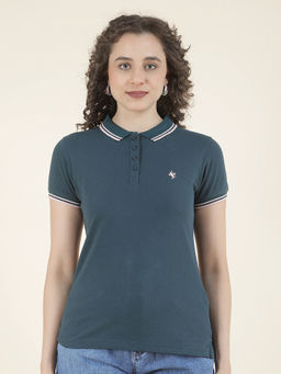 Cantabil - Teal Regular Fit Poly Cotton Solid T-Shirt