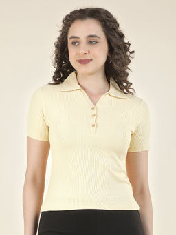 Cantabil - Yellow Regular Fit Poly Cotton Solid T-Shirt