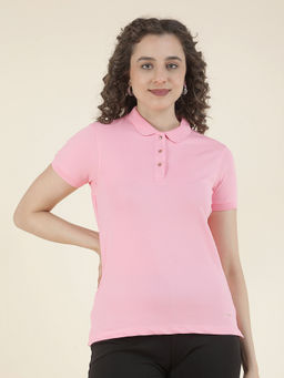 Cantabil - Pink Regular Fit Cotton Stretch Fabric Solid T-Shirt