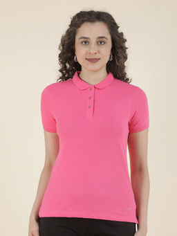 Cantabil - Pink Regular Fit Cotton Stretch Fabric Solid T-Shirt