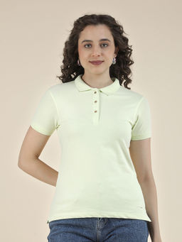 Cantabil - Yellow Regular Fit Cotton Stretch Fabric Solid T-Shirt