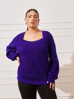 CURVY STREET - Square Neck Blue Sweater