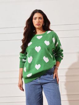 CURVY STREET - Green Heart Sweater