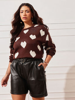 CURVY STREET - Brown Heart Sweater