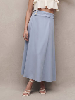 Outzidr - Light Blue High Waist Flared Skirt