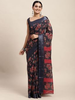 Sareemall - Cotton Silk Grey Printed Celebrity Saree With Unstitched Blouse