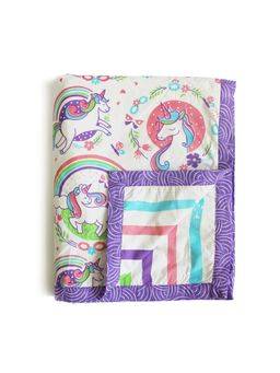 Silverlinen - Unicorn & Rainbows 100% Cotton 3 Layer Reversible Blanket for Kids (Single)