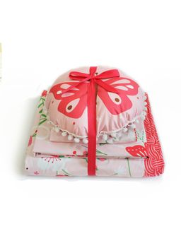 Silverlinen - Flowers & Butterflies 100% Cotton Bedsheet 2 Pillow Covers Blanket & Cushion (Queen)