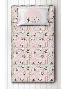 Silverlinen - Panda Village 100% Cotton Bedsheet for Kids Room with 1 Pillow Cover Pink (Single)