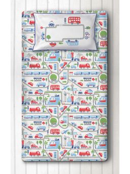 Silverlinen - Busy Street 100% Cotton Bedsheet for Kids Room with 1 Pillow Cover Multi (Single)