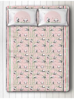 Silverlinen - Panda Village 100% Cotton Bedsheet for Kids Room with 2 Pillow Covers Pink (Queen)