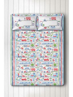 Silverlinen - Busy Street 100% Cotton Bedsheet for Kids Room with 2 Pillow Covers Multi