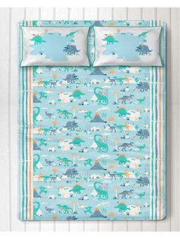 Silverlinen - Snooze & Roar Dinosaur 100% Cotton Bedsheet for Kids Room 2 Pillow Covers Multi