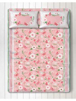 Silverlinen - Flowers & Butterflies 100% Cotton Bedsheet for Kids Room 2 Pillow Covers Pink (Queen)
