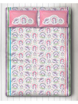 Silverlinen - Unicorn and Rainbows 100% Cotton Bedsheet for Kids Room 2 Pillow Covers Pink (Queen)