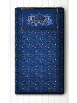 Silverlinen - 100% Cotton Bedsheet for Kids Room with 1 Pillow Cover Hufflepuff Blue & Gold (Single)