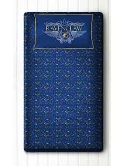 Silverlinen - 100% Cotton Bedsheet for Kids Room with 1 Pillow Cover Ravenclaw Blue & Gold (Single)