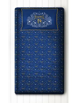 Silverlinen - 100% Cotton Bedsheet for Kids Room with 1 Pillow Cover Hogwarts Blue & Gold (Single)