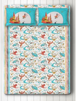 Silverlinen - 100% Cotton Bedsheet for Kids Room 2 Pillow Covers Wingardium Leviosa Multi