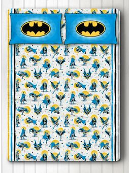 Silverlinen - 100% Cotton Bedsheet for Kids Room with 2 Pillow Covers Superhero Blue (Queen)