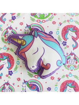 Silverlinen - Unicorn 100% Cotton Shape Cushion for Kids Room Multi with Gold Foil