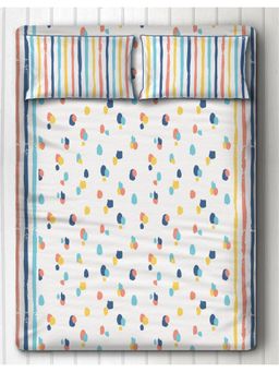 Silverlinen - 100% Cotton Dots and Stripes Bedsheet with 2 Pillow Covers (Queen)