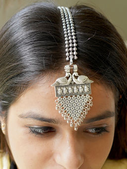 Teejh - Aadhila Silver Oxidised Maang Tikka for Women