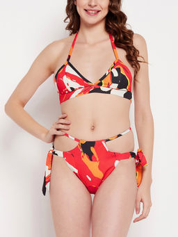 Secrets By ZeroKaata - Women Printed Halter Neck Lingerie Red (Set of 2)