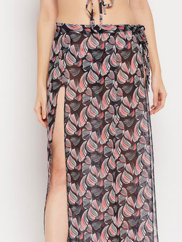 Secrets By ZeroKaata - Women Printed Full Length Wrap Around Sarong - Black