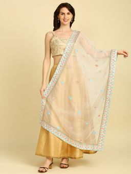 Dupatta Bazaar - Womens Cream Embroidered Organza Dupatta