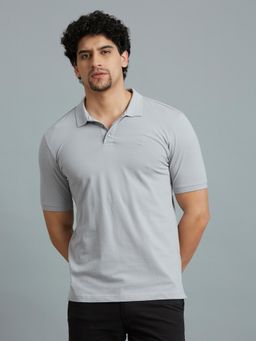 Reid & Taylor - Men Grey Solid Polo T-Shirt