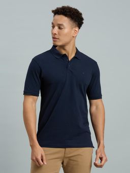 Reid & Taylor - Men Navy Blue Solid Polo T-Shirt
