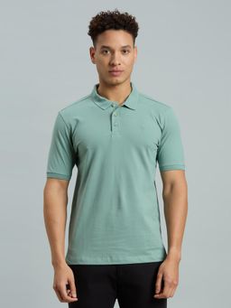 Reid & Taylor - Men Sea Green Solid Polo T-Shirt