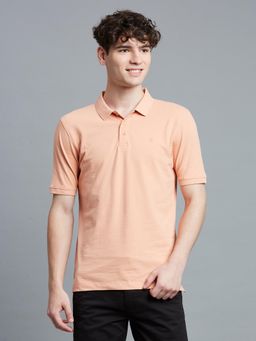 Reid & Taylor - Men Peach Solid Polo T-Shirt